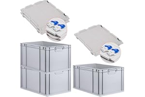 PROREGAL SuperSparSet 3x Eurobox NextGen Economy mit Scharnierdeckel & blauen Verschlüssen | Griffe geschlossen | HxBxT 32x40x60cm | 65 Liter | Eurobehälter Transportbox Transportbehälter