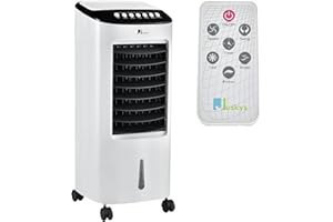 Juskys Klimagerät mobil mit Fernbedienung & Wasserkühlung - ohne Abluftschlauch - 65 W - 3 Geschwindigkeiten - 7L Wassertank Luftkühler Klimaanlage