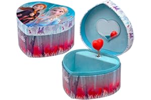 CARTOON Pudełko na biżuterię z pozytywkami, Disney, Kraina Lodu II, Elsa i Anna, szkatułka na biżuterię w kształcie serca, 14,8 x 13,5 x 8,6 cm