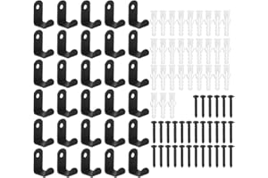 QJKEJI Zestaw 30 wieszaków na ubrania, czarne wieszaki na ubrania, czarne metalowe wieszaki ścienne, wkręcane haki do sypialni, łazienki, salonu, wieszaków na ubrania, ręczników, kurtek