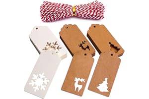 Koogel Gift Tags, 150 PCS Kraft Paper Gift Tags Hang Labels with 20M Color String for DIY Wedding Holiday Party Favor