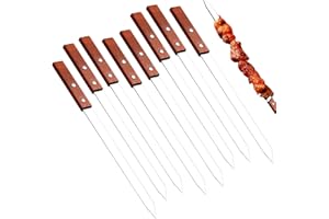 JEEJINYAN 8 Stück Grillspieße Wiederverwendbar, 40 cm Flache Schaschlikspieße Edelstahl, Adana Kebab Spieße mit Holzgriff, Kebab Spieße für Fleisch, Gemüse Fleischspieße Grillzubehö