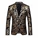 Produktbild Anzugjacke Herren, DoraMe Männer Goldene Floral Bedruckte Blazer Revers Slim Fit Stilvolle Mantel (Bitte wählen Sie eine größere Größe als üblich) (Gold, Asiatische Größe 3XL)