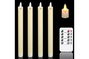 salipt Flameless Ivory Taper Candles Flickering with Timer and 10-Key Remote, Battery Operated LDE Warm 3D Wick Light Window Candles Real Wax Pack of 4, Christmas Home Wedding Valentine's Decor