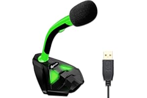 KLIM™ Voice Microfono Desktop USB con Stand per Computer Laptop PC – Microfono Gaming Videogiochi PS4 - Verde [ Nuova Versione ]
