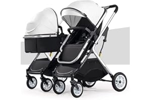 WIGSELBL Doppel-Kinderwagen nebeneinander, Zwillings-Kinderwagen, Tandem for Säuglinge und Kleinkinder, faltbarer, stoßdämpfender Regenschirm mit hoher Querformat-Funktion und verstellbarer Rückenlehne ( Color