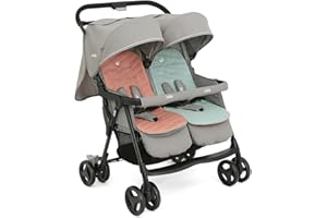 Joie - Aire Twin Poussette double légère, Dès la naissance à 15 kg, sièges indépendants orientés vers l'avant, harnais 5 points, inclinaison allongée, auvent UPF 50+, suspension (Nectar & Mineral)