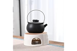 ConBlom Tetera de cerámica, calentador de té, calentador de café, calentador de té, calentador de café, con base de corcho, calentador de leche, para casa, cafetera (sin vela ni tetera de té) (C)