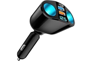 HUGWAIT 120W USB C Auto Ladegerät Zigarettenanzünder Verteiler, QC3.0 PD 12V/24V Kfz-Handyladegeräte Doppelsteckdose Zigaretten Adapter, Autoladegerät Splitter mit LED Voltmeter für Handy Kamera Tablet