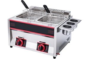 Deep Fryer Friggitrice a Gas Professionale, friggitrice a Gas 12L/18L Serbatoio in Acciaio Inox Friggitrice per Patatine di Pollo con Paletta per cestello per Ristorante Commerciale Cucina Domestica