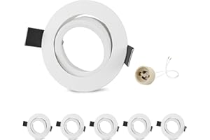 GeyouLux 6x Marco Foco Empotrable GU10 Giratorios Aluminio Blanco, Marco Ojo de Buey de techo Incl. Portalámparas GU10 Para Led O Halógena, Redondo Foco led interior techo, Orificio de montaje ø75mm