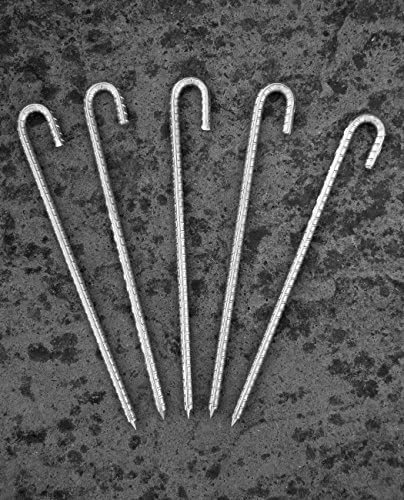 20 x Heavy Duty Tent Pegs 10mm x 300mm 12" Galvanized Steel Anchorage Pegs Ground Stakes Marquees Bouncy Castles Trampolines Ribbed Tent Pegs For Party Tents Argiculture Polytunnels