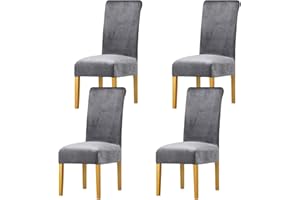 LANSHENG Fodere per Sedia,Elastan Elasticizzato con Fascia Elastica, Fodere per Sedia da Pranzo in Velluto di Grandi Dimensioni per Ristorante per Banchetti dell'hotel (Grigio Chiaro,4 Pack(M))