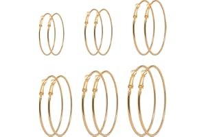 MAXQUU 6 Pares de Pendientes de Aro de Acero Inoxidable para Mujer - Grandes, Dorados, 2,5 cm/3 cm/4 cm/5 cm/6 cm/7 cm