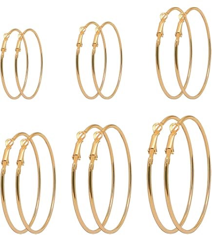 LEEQ 12 Paires Boucles D'Oreilles Créoles Anneaux Acier Inoxydable - 12 Tailles 20 à 75 Mm