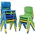 Shopster 10 Pcs Stackable Chairs- Multicolour Seating for Kids, Toddlers - Durable, Portable and Strong Virgin Plastic for Classroom, Home, Daycare & Playroom Furniture with 100kg Weight Capacity