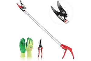 Hortem Long Reach Pruner Set, 32-Inch Hold Long Reach Cut Garden Tree Pruner with Flexible Hand Grip, Lightweight Pruning Shears or Branch Cutter, Fruit Picking, Prickly Plants & Roses