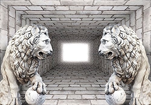 Vlies Fototapete 300×210 cm – 3 Farben zur Auswahl – Top – Tapete – Wandbilder XXL – Wandbild – Bild – Fototapeten – Tapeten – Wandtapete – Wand – Ziegel Mauer Löwe 3D Tunnel d-A-0036-a-b - 3