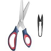 KUONIIY Serrated Scissors, Professional Zig Zag Scissors Set for Tailor, Serrated Shears + Thread Cutter, Dark Blue Red