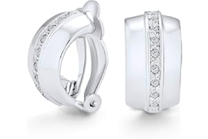 BLING JEWELRY Fashion Bridal Wedding 3 Row Pave Crystal Dome Endless Hinged Huggie Hoop Clip On Earrings For Women Non Pierced Ears Yellow Gold Silver Plated