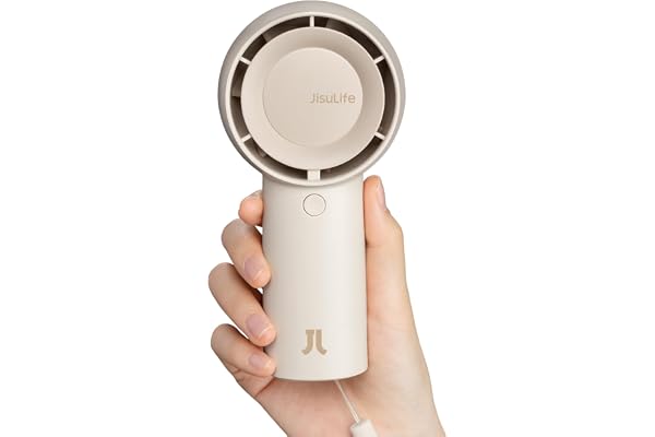 JISULIFE Turbohandfläkt, batteridriven, 16 timmars batteritid, 4 000 mAh, bärbar minifläkt, USB-uppladdningsbar, 5 hastigheter, för resor/utomhus/hemma/kontor