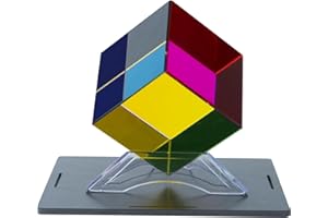 WodGod CMY Color Cube 2 Inch(5cm) with Display Stand K9 Crystal Glass Prism Cyan & Yellow & Magenta Mixing Color Cube - Physics & Art Desk Object, Desktop Decor
