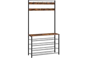 HOOBRO Garderobenständer, Schuhregal mit Garderobe, Kleiderständer mit Schuhablage, Schuhschrank mit 5 Ebenen, für Flur, Dunkelbraun EBF801MT01