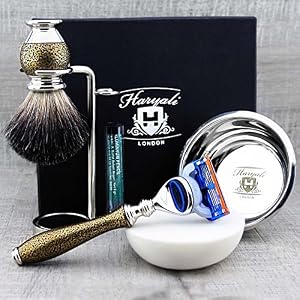 Haryali London 6Pc Mens Shaving Kit 5 Edge Razor, Black Badger Hair Brush, Bowl, Stand, Soap and Alum Perfect Set for… - Image 2
