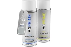 ‎MGPRIME MG PRIME Autolack Sprühdosen Set für Nissan KL0 / KLO Platinum Silver Metallic/Nevadasilber Metallic Basislack Klarlack Spraydose 400ml