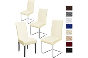 BalladHome Fundas para sillas Pack de 4 Fundas sillas Comedor Fundas elásticas, Cubiertas para sillas,bielástico Extraíble Funda, Muy fácil de Limpiar, Duradera (Paquete de 4, Cream Beige)