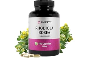 Rhodiola Rosea Capsules 500 mg - Pack of 180 - With 3% Salidroside - Rose Root Capsules High Dose - Premium Rhodiola Rosea Extract - Vegan, No Artificial Fillers & Allergen-Free - Ambervit