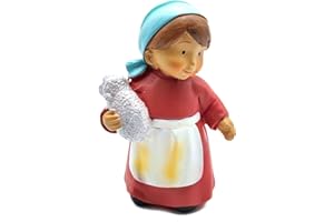 Acan Tradineur - Figura de pastora de Color Rojo con Cordero Naif para belén - Fabricado en marmolina - Decoración Divertida para Nacimiento, Navidad, Tradicional - 9,7 x 5 x 4 cm
