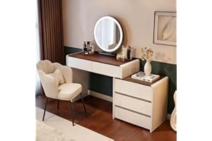AMZSEW Schminktisch mit LED Beleuchtung und Spiegel, Vanity Desk mit 5 Schubladen, Verstellbare Helligkeit, Moderner Makeup Table für Schlafzimmer und Ankleidezimmer,100cm