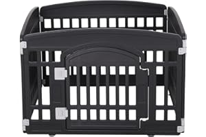 Gupamiga Parque para Perros Cachorros con Puerta, Valla Plegable y Portátil para Mascotas o Animales para Interiores y Exteriores Negro