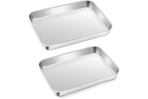 Mini Oven Tray Set of 2, Homikit Stainless Steel Baking Pans Cookie Sheets, Perfect for Small Roasting Serving Cooking, 23.7x17.7x2.5cm, Healthy, Easy Clean & Dishwasher Safe