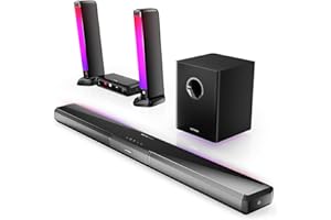 ULTIMEA 5.1 Canales Barra de Sonido TV con Dolby Atmos, Sistema de Sonido Envolvente para Smart TV con Subwoofer, Barra de Sonido PC Desmontable con Luz RGB, HDMI eARC/Opt/AUX/BT, Apollo S80