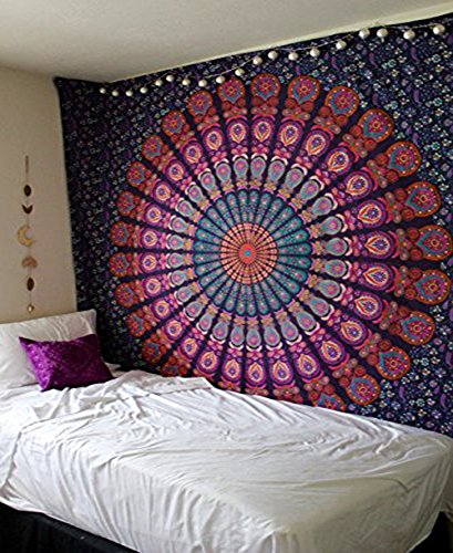 raajsee-indian Psychedelic handgefertigt multicolor rund Chakra Mandala Tapisserie barhmeri Baumwolle Print Wand aufhängen Strand Überwurf Wohnheim Trennwand Hippie-Stil Bohemian # bs91 - 3