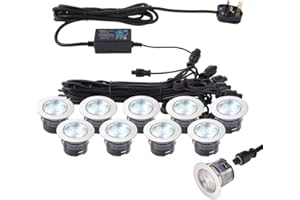 NATIONAL LIGHTING IKON PRO Pack of 10 Colour Changing (CCT) Daylight White & Blue LED 45mm Round Stainless Steel Outdoor Garden Decking Pathway Kitchen Plinth Lights Kit - IP67