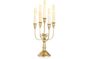 Sziqiqi Złoty metalowy świecznik na świecznik, 29,5 cm wysokości, 5 ramion, stojaki na świece stożkowe, na stół obiadowy, centralne elementy, świąteczne dekoracje kominka