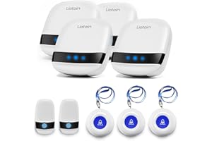 LIOTOIN Emergency Call Button for Seniors Emergency Call Alarm Button Wireless Home Emergency Call Seniors SOS Alarm System Set 5 Transmitters 4 Receivers for Nursing