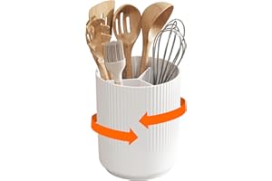 Lifewit Uchwyt na przybory kuchenne, obrotowy pojemnik, 15 x 19 cm, z zdejmowaną przegródką, kosz na sztućce, antypoślizgowym dnem i otworami odpływowymi