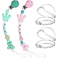 EURCRBU 4 Pack Pacifier Clip and Pacifier Protect Case, Baby Boy and Girl's Pacifier Chain, Virtual Curved Teeth Molar Toy Strap Support, Shower, Newborn Gift Pacifier Chains (Pink/Green)