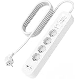 Belkin Multipresa montabile a parete con 4 prese CA protette, cavo di alimentazione da 2 m, LED di stato, porte USB-C e USB-A