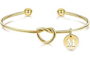 YeGieonr Bracelet Femme Or, Bracelets Manchette Initiales Lettres Nœud d'Amour en Acier Inoxydable, Plaqué Or 18K A-Z Alphabet Bracelet Jonc pour Cadeaux de Mariage pour Demoiselles d'honneur