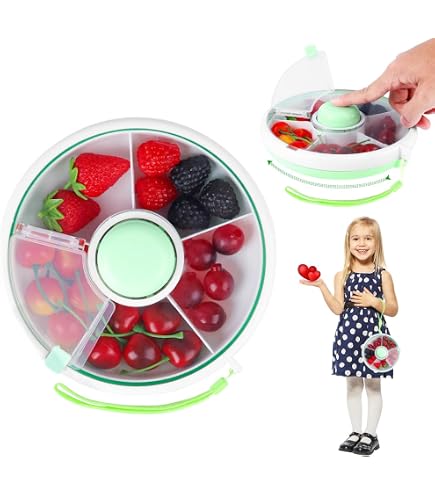 Drehbare Snackbox Mit Knopf – 5 Fächer Für Kinder, Auslaufsicherer Snack Container Mit Deckel, Leicht & Tragbar Für Schule, Ausflug & Reise