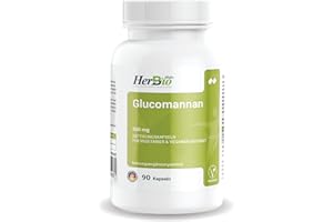 HERBBIO ABDIN HERBBIO NATURAL MEDICAL MANUFACTURING Vegane Hochdosierte Glucomannan Kapseln 500mg - 90 Kapseln - 100% Glucomannan - Ohne zusätzliche Inhaltsstoffe - Laborgeprüft.