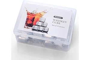 DRINCARIER Wiederverwendbare Eiswürfel Edelstahl - 24 Stück ice cube, Whiskystein, Edelstahl-Eiswürfel mit High Cooling-Technologie, verwendet für Whisky, Wodka, Likör, Wein (24 Stück)