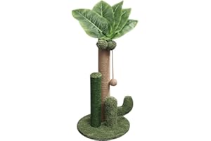 Kamiya Kratzbaum, 50cm Kratzstamm für Katzen, Natürlichem Sisalseil Kratzsäule, Mit Interaktiven Hängenden Bällen Spielzeugball, Kratzbaum für Kätzchen, dunkelgrün