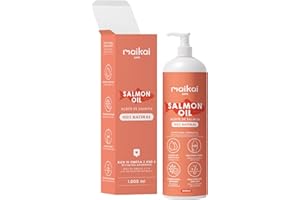 MAIKAI Olej z łososia dla psów i kotów - 100% Naturalny. Kwasy tłuszczowe Omega 3 i 6 - Naturalne środki przeciwzapalne dla psów - Zdrowie kości, skóry i sierści - Dieta BARF (1000 ML)