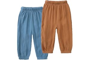JUIYNIZT Baby Kinder Baumwolle Sommerhosen Moskito Proof Dünne Lange Hosen Jungen Mädchen Lose Laternenhosen 2er Pack